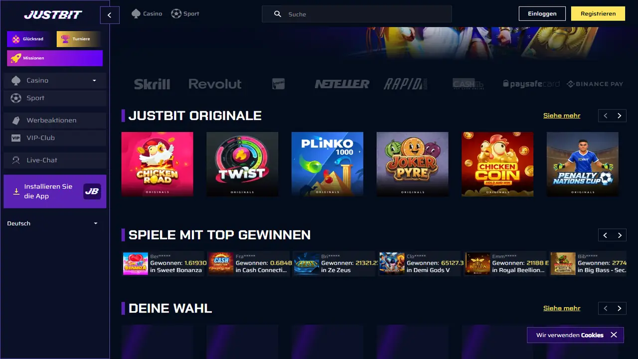 Justbit Casino Startseite